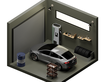Isometric 3D Model - Car Garage