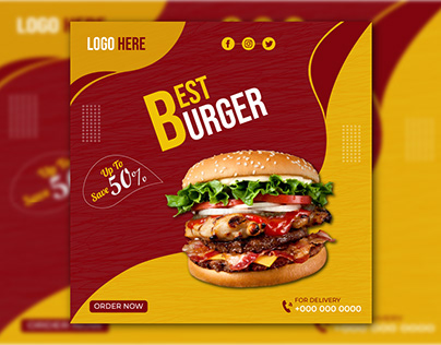 Burger Social Sedia Post Design Template