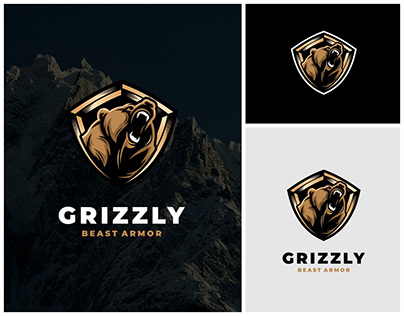 Grizzly Bear Beast Armor Shield Emblem Logo Design