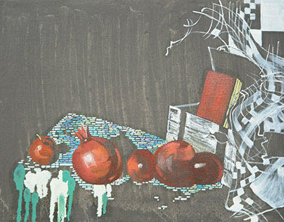 Pomegranate, canvas, oil, sauce, 40x60 sm, 2011