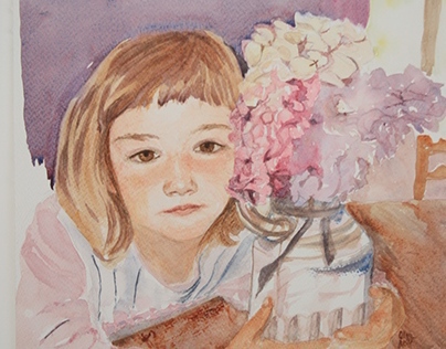 Girl with hortensias. Watercolor on Arches paper
