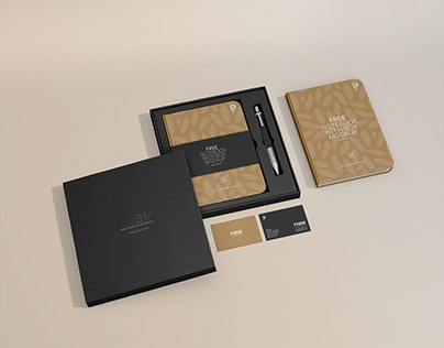 Free Notebook with Box Mockup