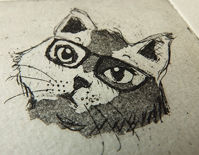 Cats With Glasses Etching Prints