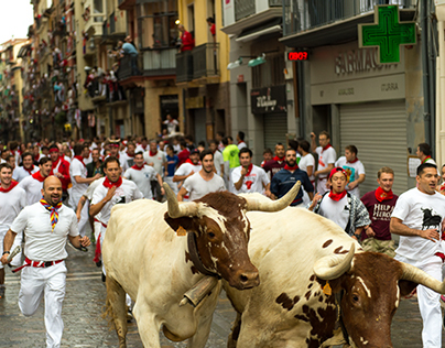 Running with the Bulls in Pamplona, San Fermin, 7/7/14