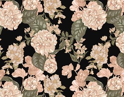Romantic floral print with black background
