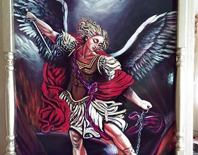 Saint Michael Archangel by Pallominy, oil on wood panel