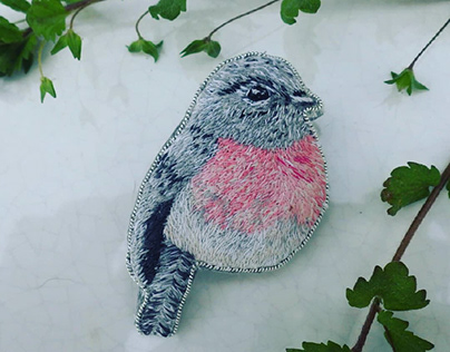 Needle painting Rose robin bird