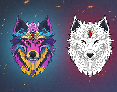 White wolf and neon wolf