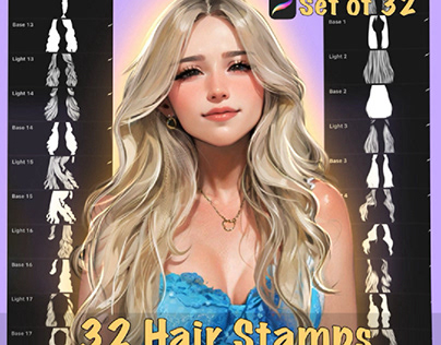 32 Hair stamps for procreate
