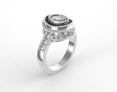 Oval Bezel Ring with Black and White Diamonds