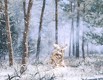 Winter Statue in the woods with Blender