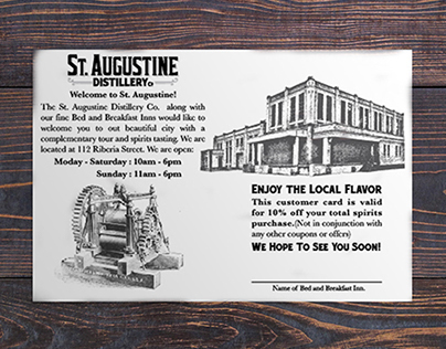 St. Augustine Distillery bed and breakfast offer card