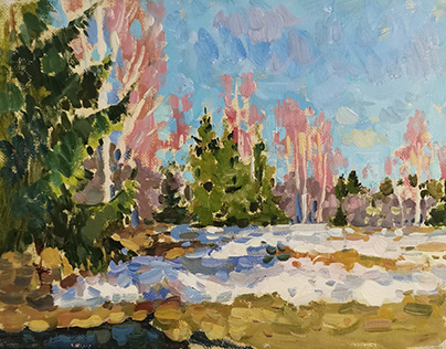 Oil painting "Spring in the North"