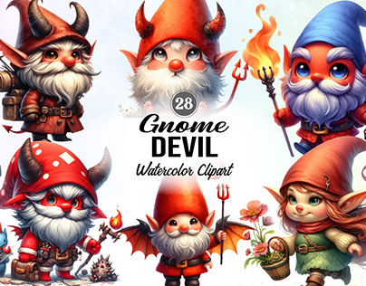 Devil Gnome Watercolor Clipart