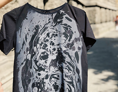 Hand dyed t-shirt with marbling pattern