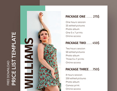 Free Editable Online Photography Price List Template