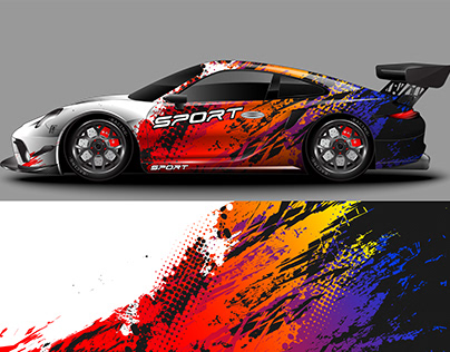 Racing sport car with wrap decal