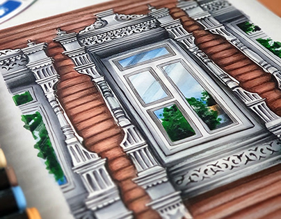 Wooden window // Architecture // Markers illustration