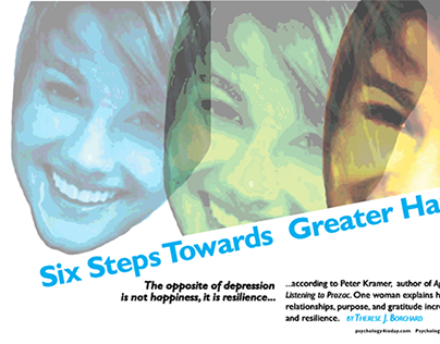 Magazine spread: Six Steps Towards Greater Happiness