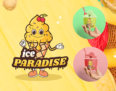 Logo-mascot in Groovy style for an ice cream shop