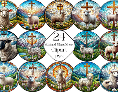 Watercolor Stained Glass Sheep Clipart