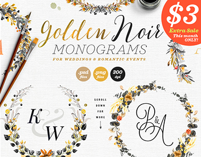 6 Golden Noir Wedding Monograms IX