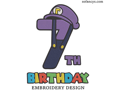 7th Birthday Waluigi Embroidery Designs