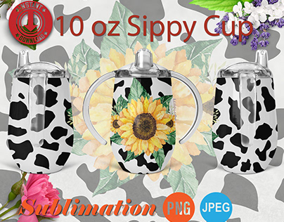 10 oz sippy cup tumbler Design Sunflower cow Print