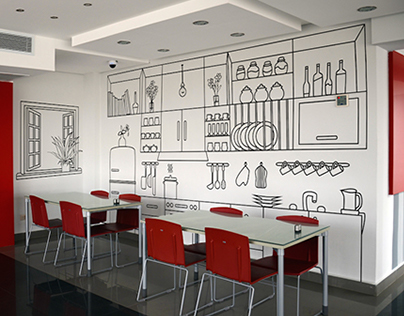 Cafeteria Walls Line Art | Illustration