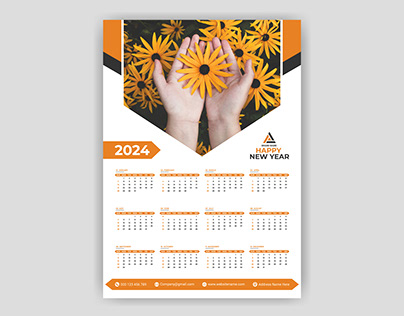 One page wall calendar 2024 new year print template