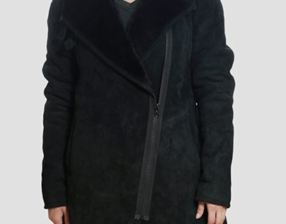 Debra Womens Sheepskin Leather Shearling Black Coat