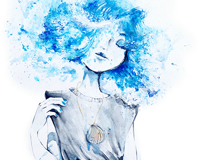 "Carefree Waves" ocean-inspired watercolor ill.