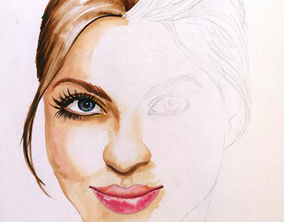 face in watercolor technique.