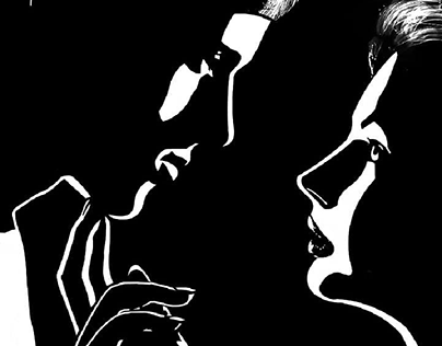 Lovers in black and white illustration