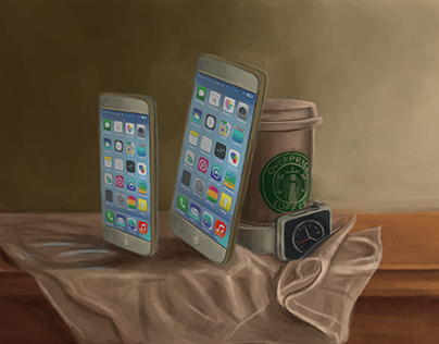 Iphone 6/plus and Apple watch depicted as a renaissance