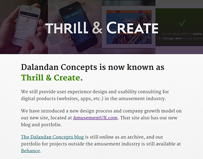 Thrill & Create rebrand: Redesign of old company site