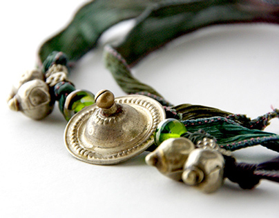 Bells and Buttons Up-Cycled Silk Wrap Bracelet