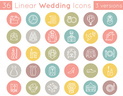 Flat Linear Wedding Icons