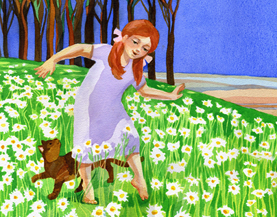 Illustration: Girl in a Daisy Field
