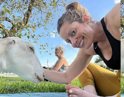 Bricole Reincke tries Goat Yoga