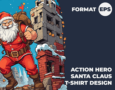 Action Hero Santa Claus T-Shirt Design