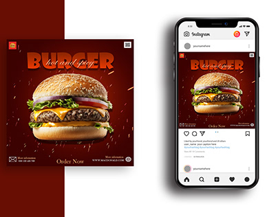 Hot and Spicy Burger Social Media Post