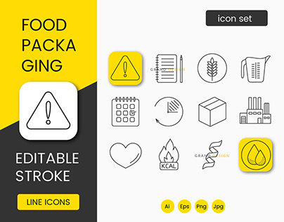 Food packaging marks set of 24 icons, editable stroke