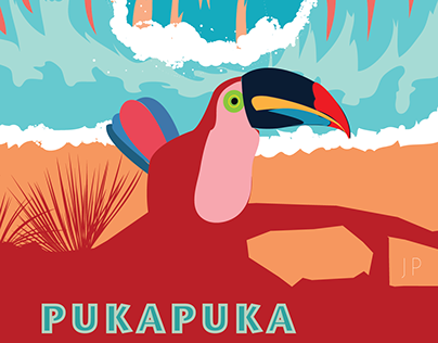 Pukapuka - Red Island - Flat Design - Landscape - Beach