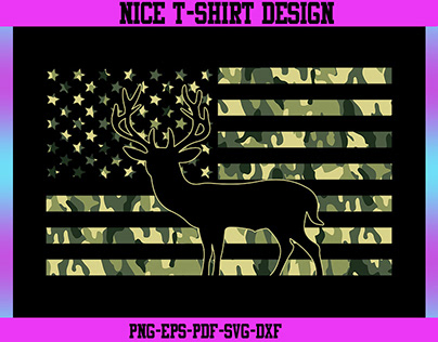 Camo US Flag Deer Camoflage Hunting Dad T-Shirt