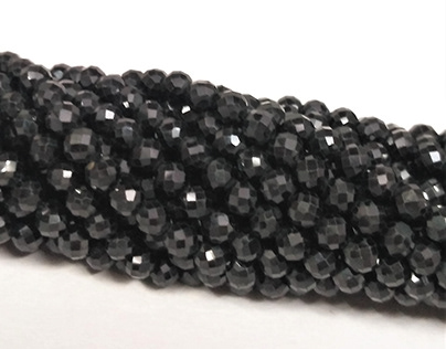 Natural Black Spinel Faceted Round Gemstone Bead