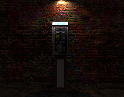 payphone at night with graffiti wall