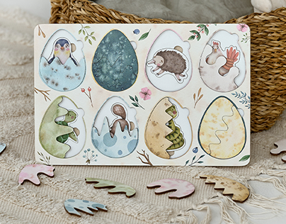 Illustrations for the wooden puzzle Crack the egg