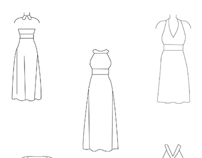 Flat illustrations of various dresses