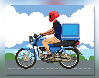 Delivery Boy and Bike- Illustration
